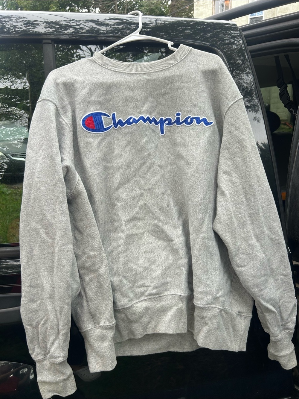 Champion Gray Crewneck Sweatshirt with Blue Logo